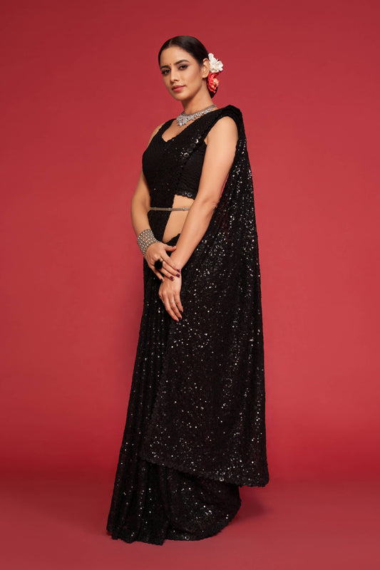 Black Sequin Saree for Party & Evening Wear