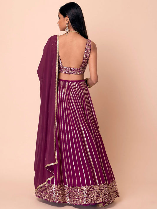 Wine Sequins Georgette party Wear Lehenga Choli