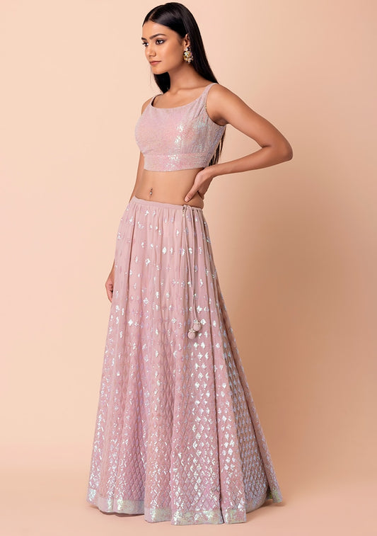 Blush Pink Sequins Lehenga Choli for Wedding & Party
