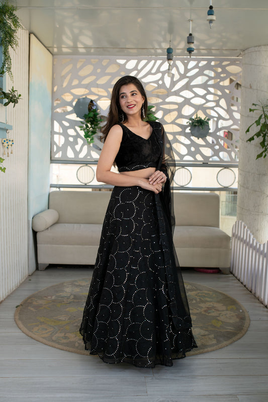 Black Mirror Work Organza Reception Wear Lehenga Choli