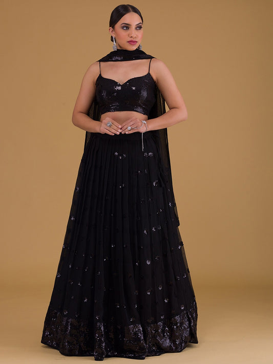 Elegant Black Sequin Lehenga Choli for Parties & Evening Wear