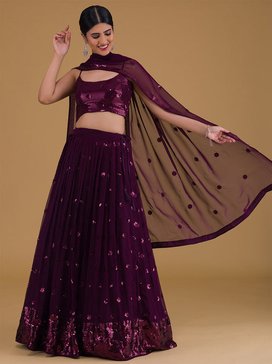 Wine Sequin Lehenga Choli for Weddings & Parties