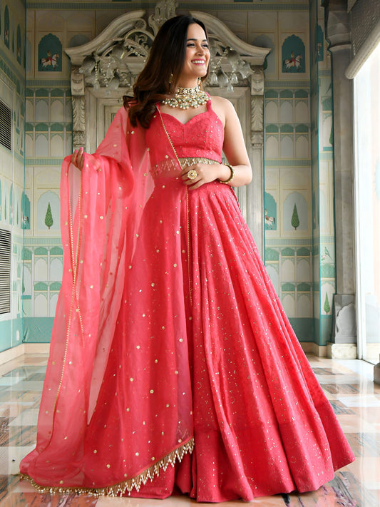Designer Pink Georgette Sequins Embroidered Lehenga Choli with Dupatta