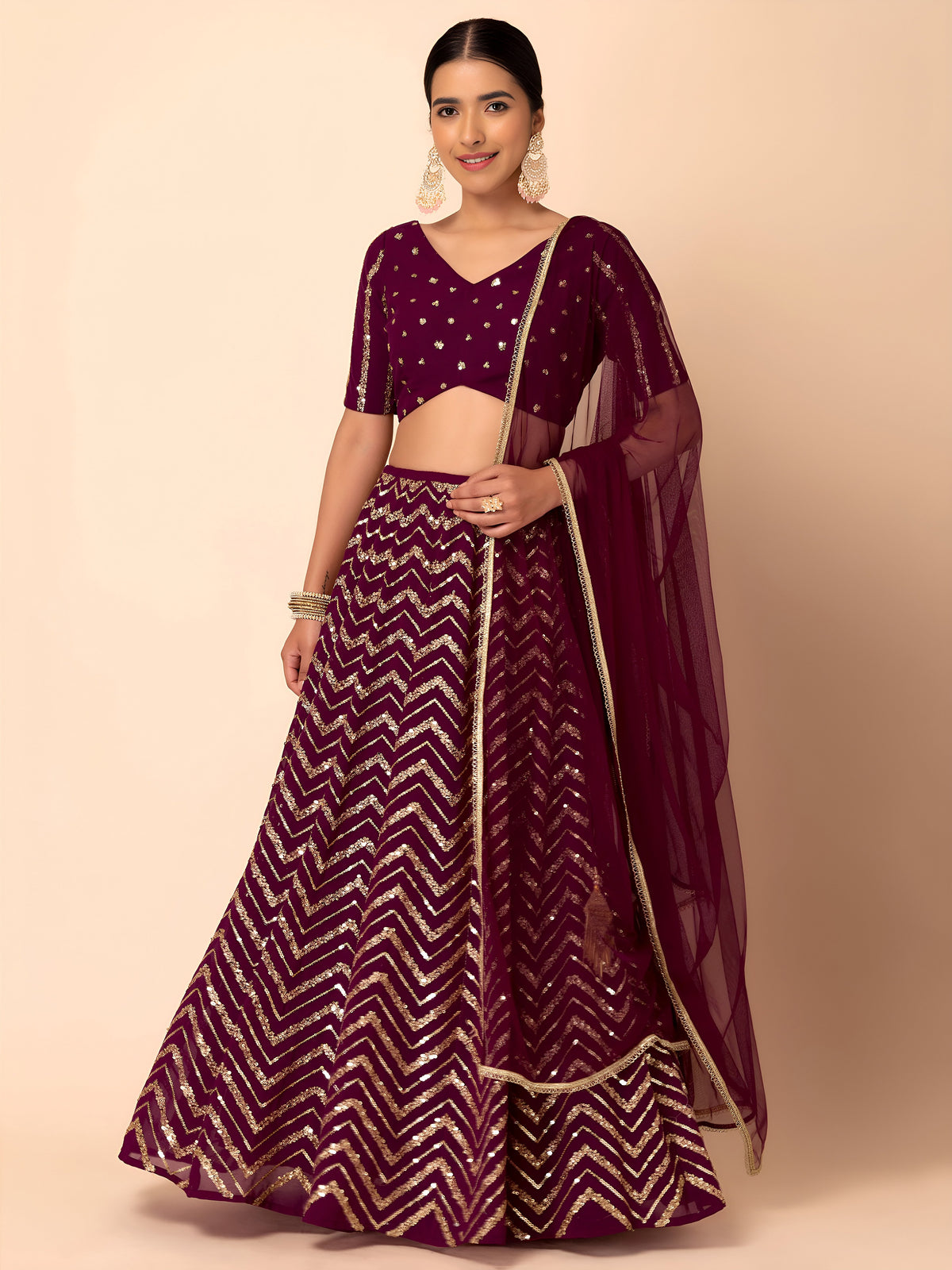 Designer Party Wear Emerald Green Georgette Sequins Embroidered Lehenga Choli