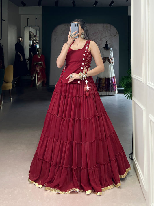 Maroon Lehenga Choli with Mirror Detailing for Navratri & Dandiya Nights