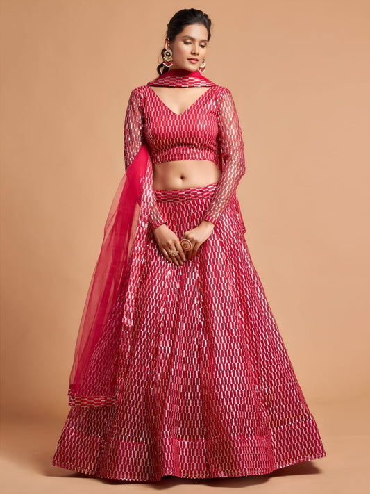 Hot Pink Sequins Embroidered Lehenga Choli for Wedding & Reception
