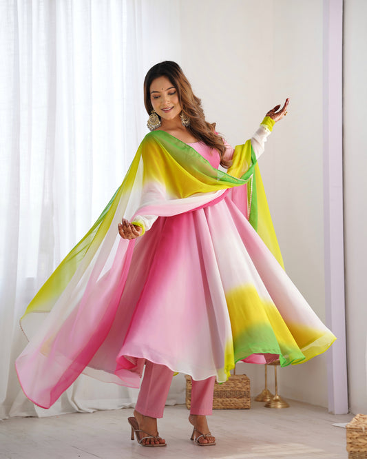 Multicolor anarkali suit with matching dupatta