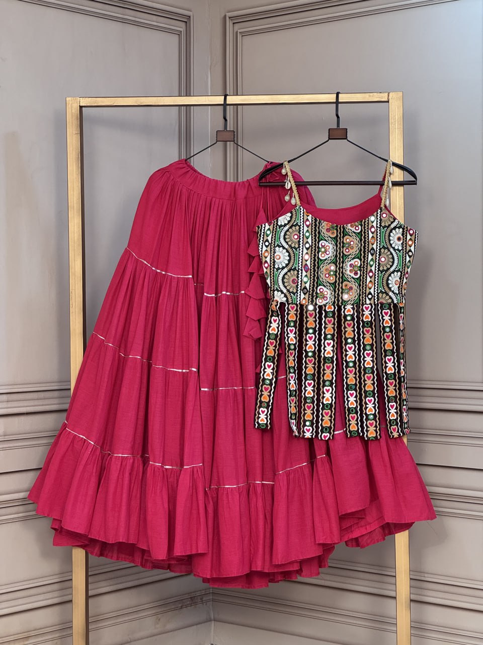 Kora Cotton Frill Lehenga with Kutchi Patchwork Blouse