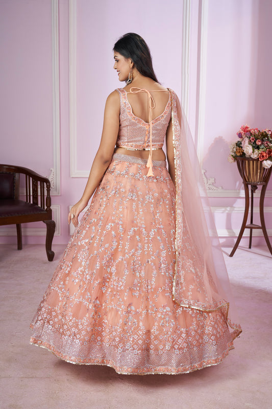 Peach Pink Sequins Embroidered Lehenga Choli for party wear