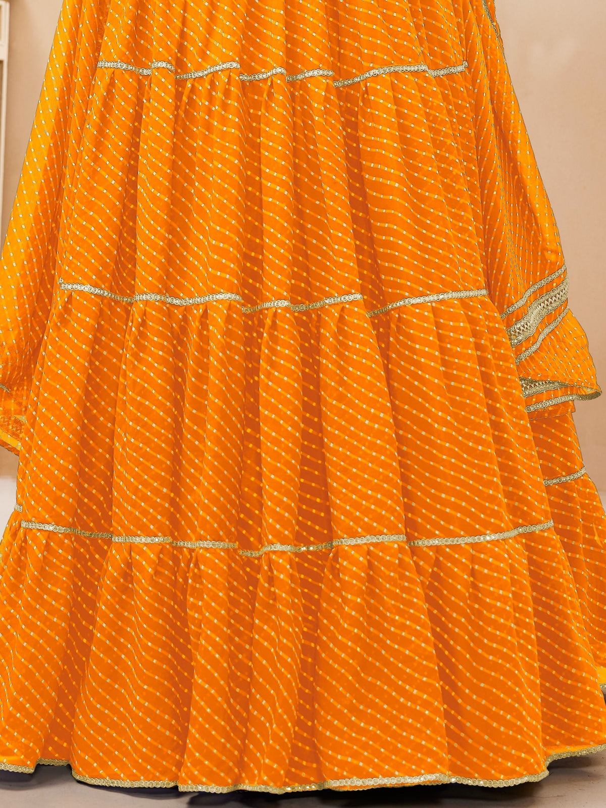 Orange Leheriya printed bandhani Lehenga Choli Set