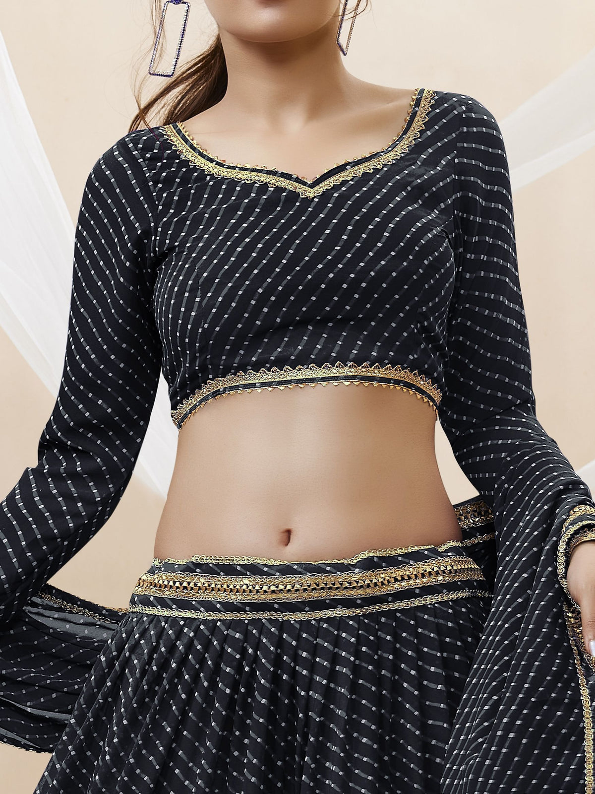 Black Leheriya printed bandhani Lehenga Choli Set