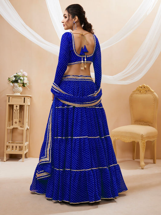 Royal Blue Leheriya printed bandhani Lehenga Choli Set