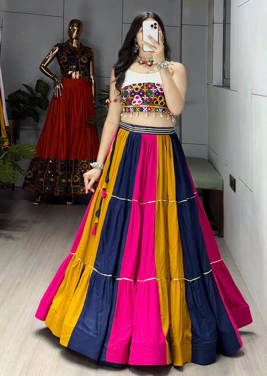 Stylish Multicolor Rayon Cotton Lehenga Choli with Kutchi Embroidery
