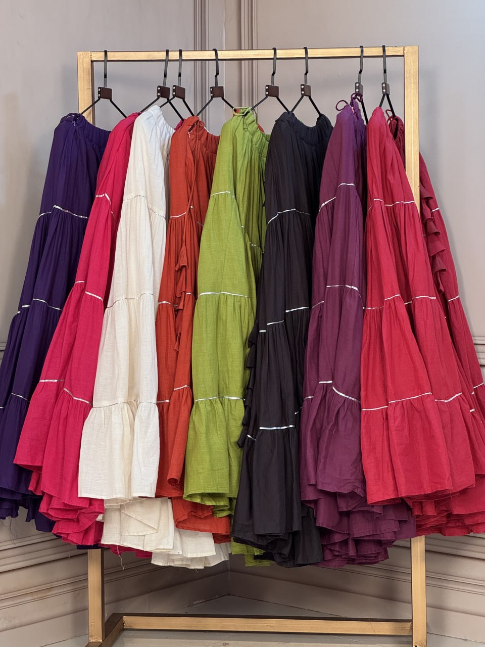 Navratri 12 Meter Kora Cotton Full Flare Layered Lehenga with Dori Latkan