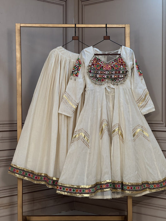 Navratri Lehenga with Kurti Style Top in Gamthi Mirror Work