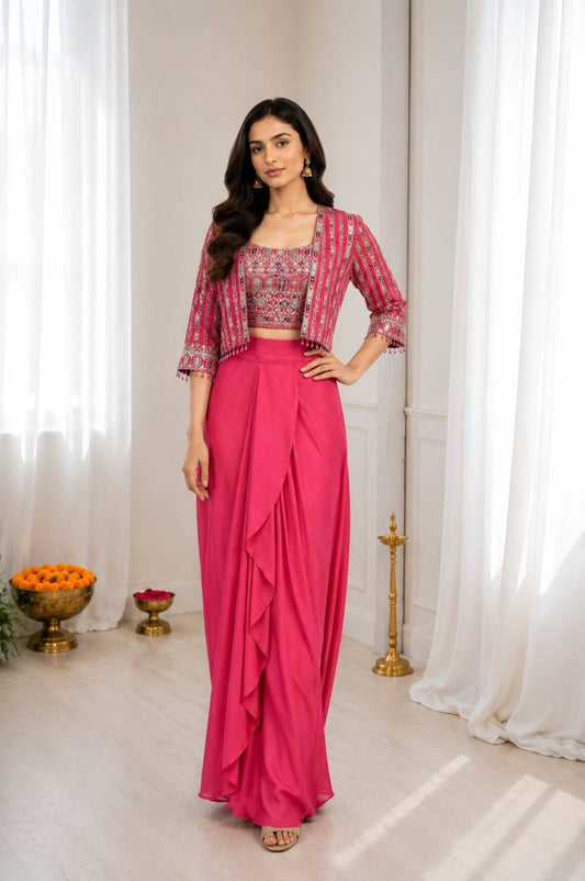 Pink Embroidery Work Indo Western Outfit