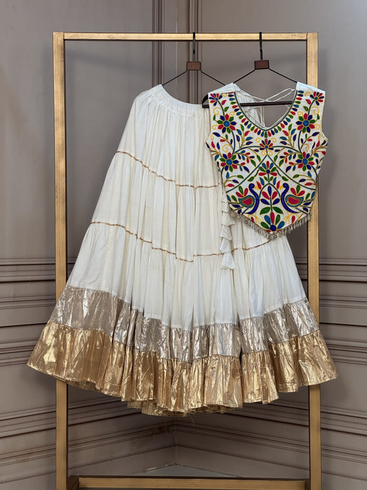 Rayon 12 Meter Layered Lehenga with with Kutchi Work Blouse