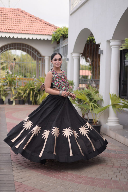 Black Roman Lehenga with Kutchi Gamthi Embroidered Blouse