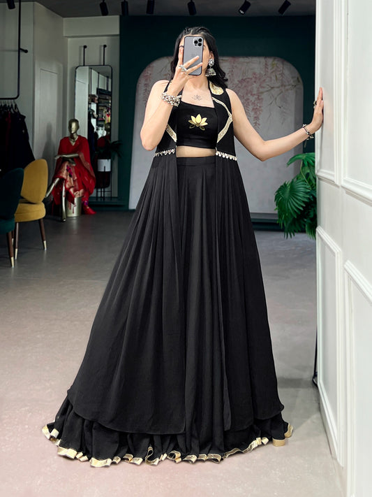 Black Navratri Lehenga Choli with Long Jacket