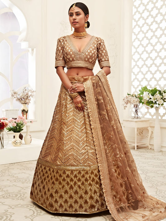 Bridal Gold Designer Lehenga Choli with Heavy Zari & Sequins Work