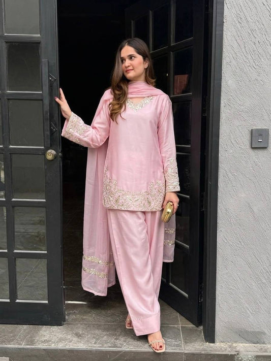 Designer Ethnic Pink Farshi Salwar Suit with Embroidery Work