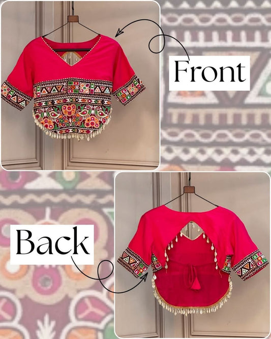 Navratri Special Kutchi Gamthi Embroidered Roman Silk Navratri Blouse