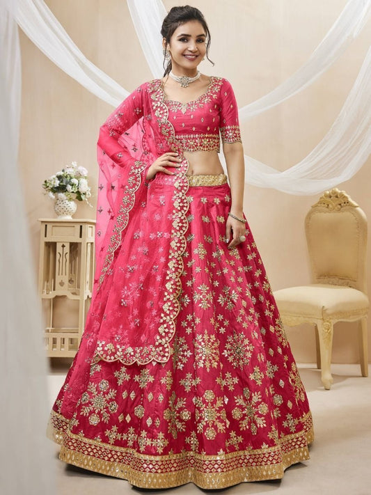 Pink Zari Art Silk Lehenga Choli with Dupatta