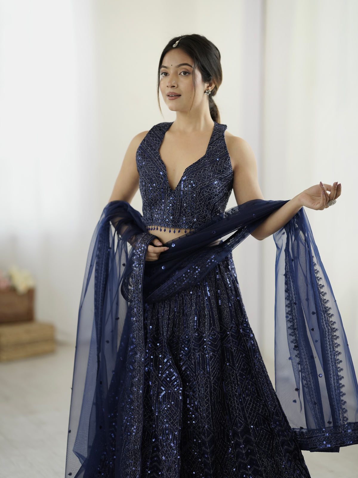Navy Blue Sequin Lehenga Set for wedding