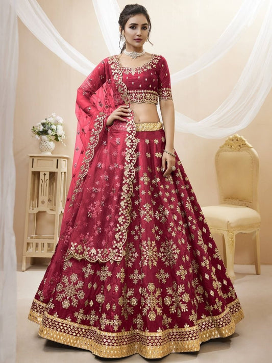 Maroon Zari Art Silk Lehenga Choli with Dupatta