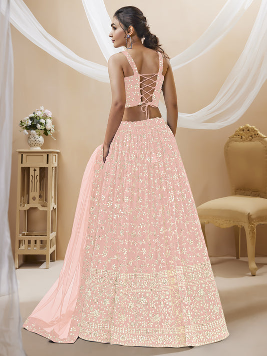 Blush Pink Embroidered Georgette Lehenga Choli for Bridesmaids