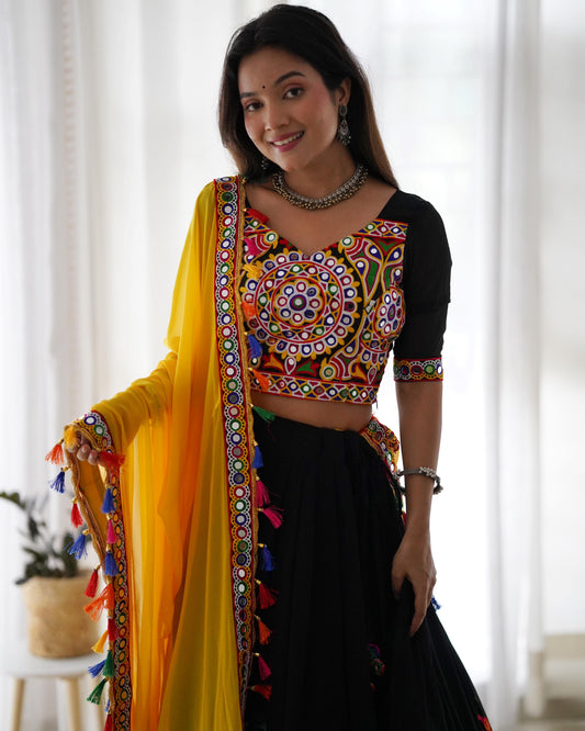 Black Mirror Work Navratri Lehenga Choli Set