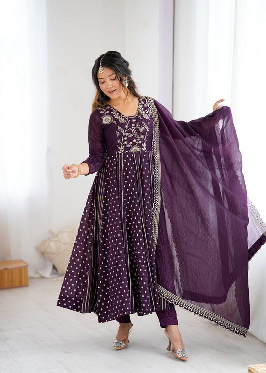 Elegant Purple Party Anarkali with Dupatta