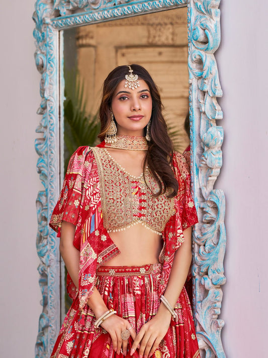 Heavy Embroidered Red Bridal Lehenga Choli with Dupatta