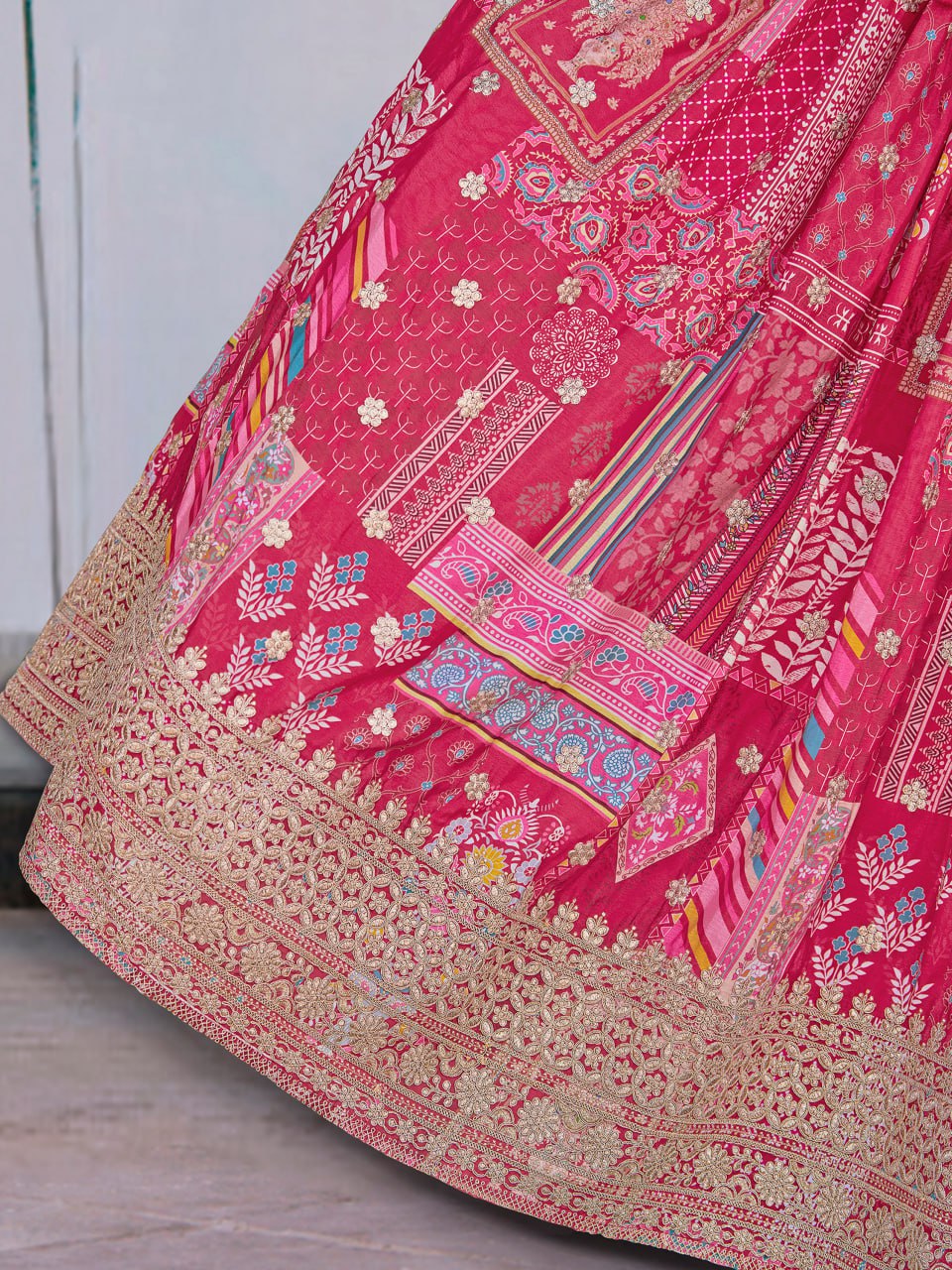 Pink Designer Printed Lehenga Choli with Embroidered Blouse and Dupatta