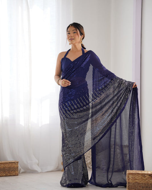 Bollywood Style Royal Blue Saree for Weddings