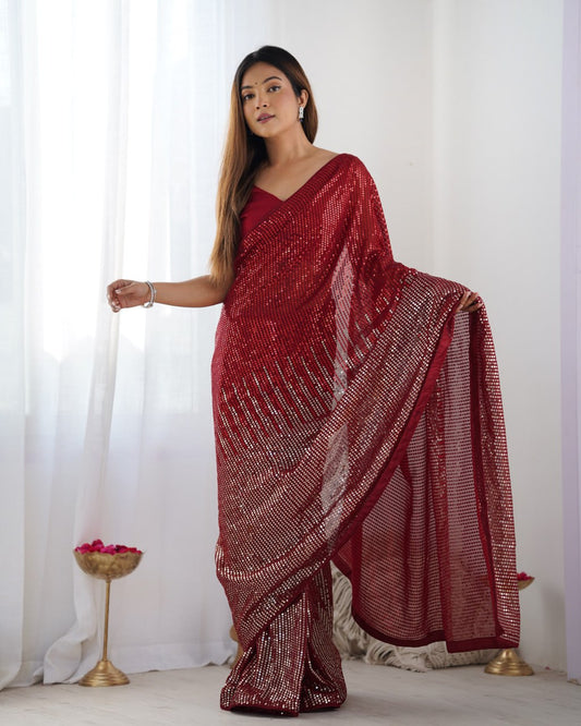 Latest Designer Red Sequin Saree for Wedding & Cocktail Look