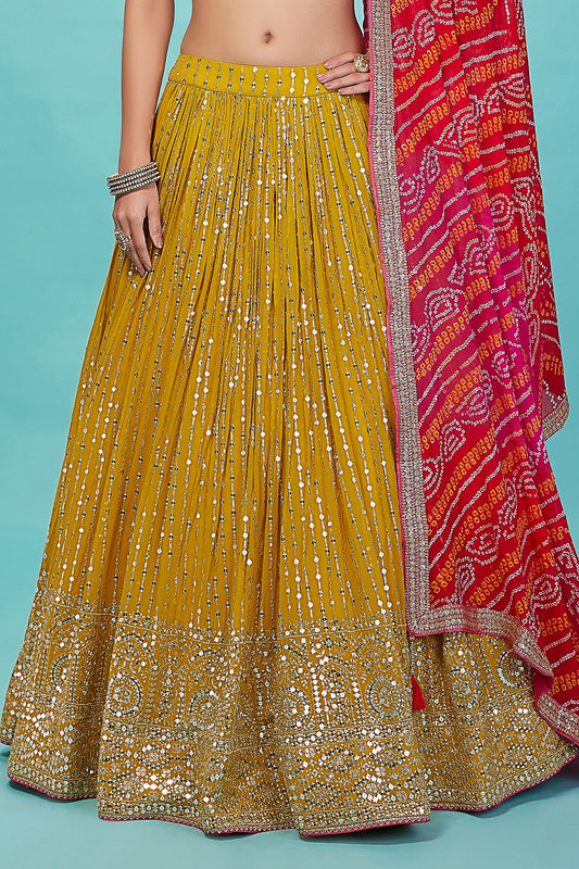 Yellow Sequins Georgette Haldi Wear Lehenga Choli With Dupatta