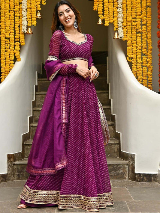 Purple Bandhani Lehenga Choli with Golden Border