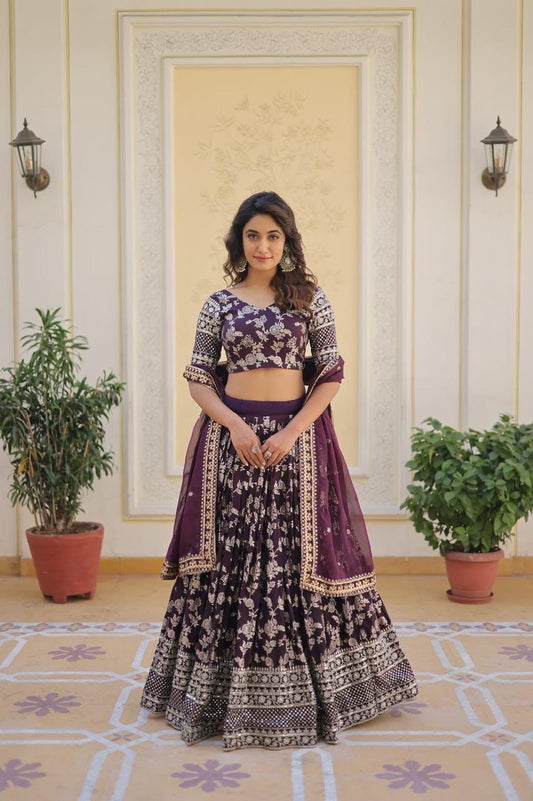Festive Purple Embroidered Lehenga Choli for Women
