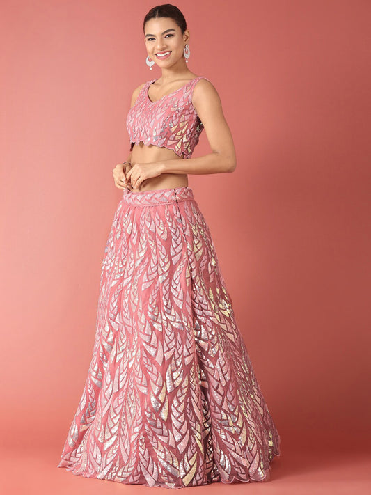 Blush Pink Sequin Embroidered Lehenga Choli with Dupatta