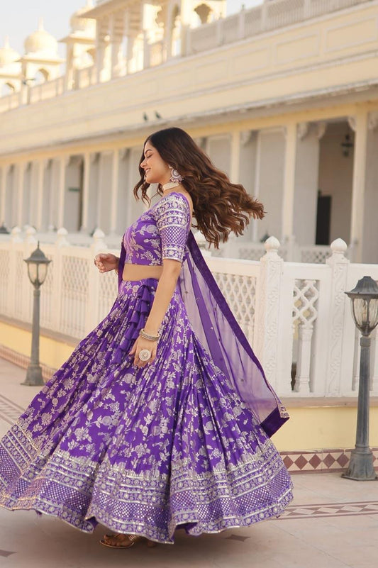 Luxury Violet Lehenga Choli with Dupatta for Wedding & Partywear
