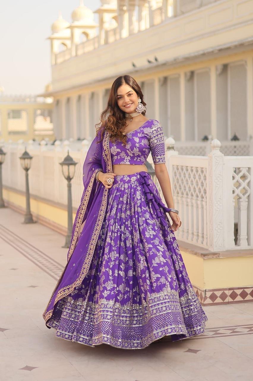Luxury Violet Lehenga Choli with Dupatta for Wedding & Partywear