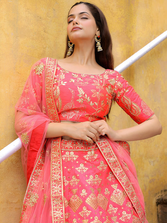 Elegant Peach Silk Embroidered Lehenga Choli with Dupatta for Wedding & Festive Wear