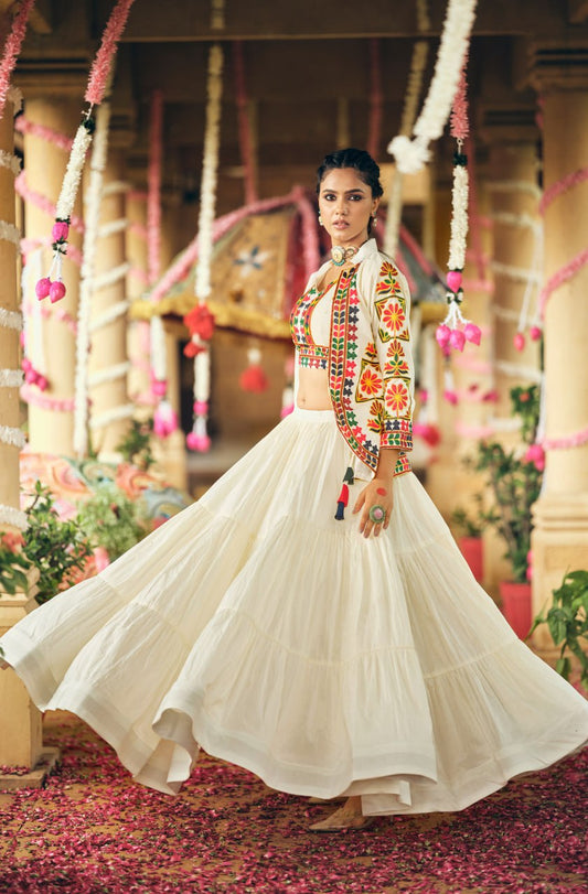 Boho Fusion White Navratri Lehenga Set