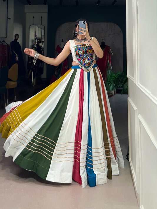 Multicolor Striped Mirror Work Lehenga Choli for Navratri