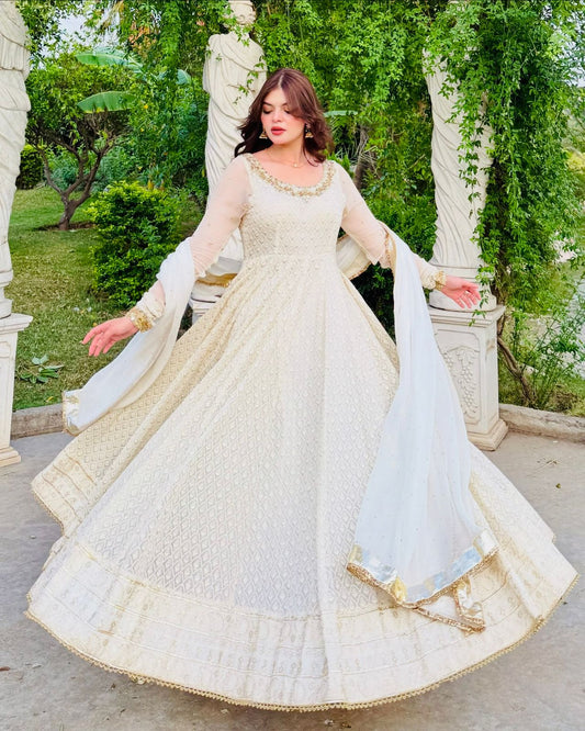 Elegant Ivory Floor-Length Anarkali Dress for Women