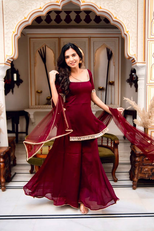 Elegant Maroon Sharara Set for Wedding & Festive Wear