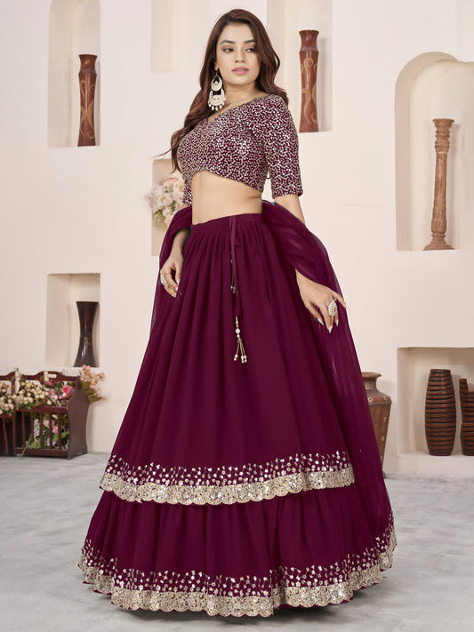 Purple Georgette Lehenga Choli with Zari & Sequin Embroidery