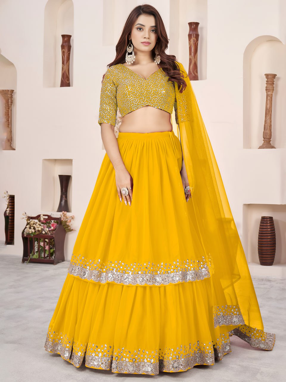 Sky Blue Georgette Lehenga Choli with Zari & Sequin Embroidery