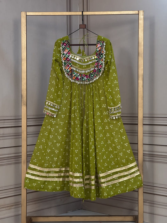 Gujarati Bandhani Kurti with Kutchi Gamthi Patchwork